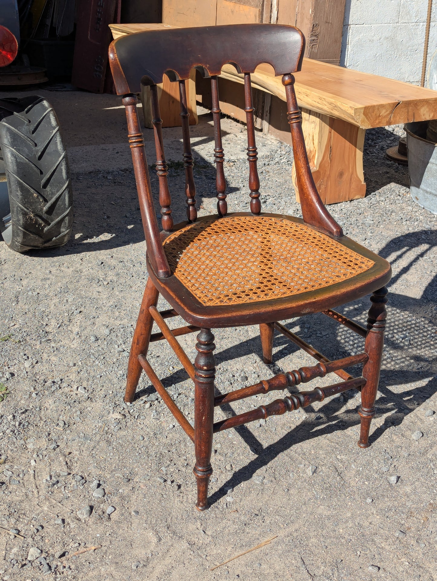 Vintage Gunstock Chair with Cane Seat