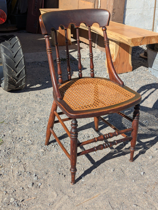 Vintage Gunstock Chair with Cane Seat