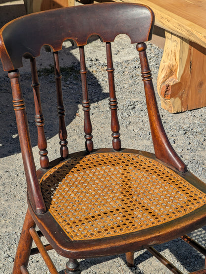 Vintage Gunstock Chair with Cane Seat