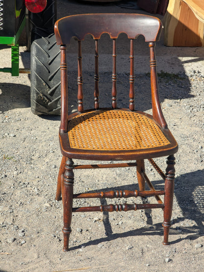 Vintage Gunstock Chair with Cane Seat