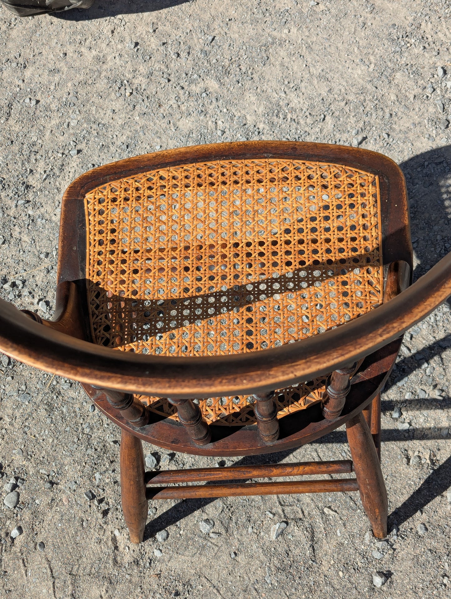 Vintage Gunstock Chair with Cane Seat
