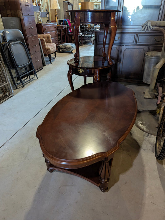 Wooden Coffee Table & 2 End Tables