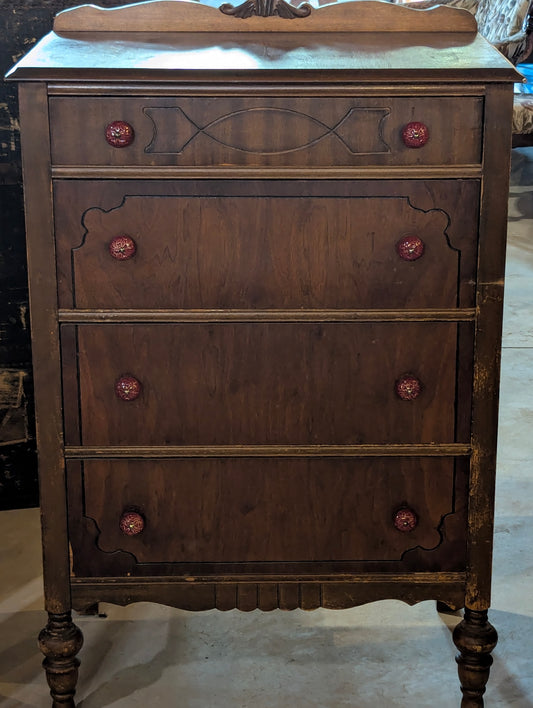 Antique Walnut Wooden 4-Drawer Dresser