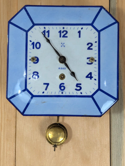 German Made Enamelled White & Blue 8- Day Wall Clock