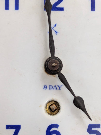 German Made Enamelled White & Blue 8- Day Wall Clock