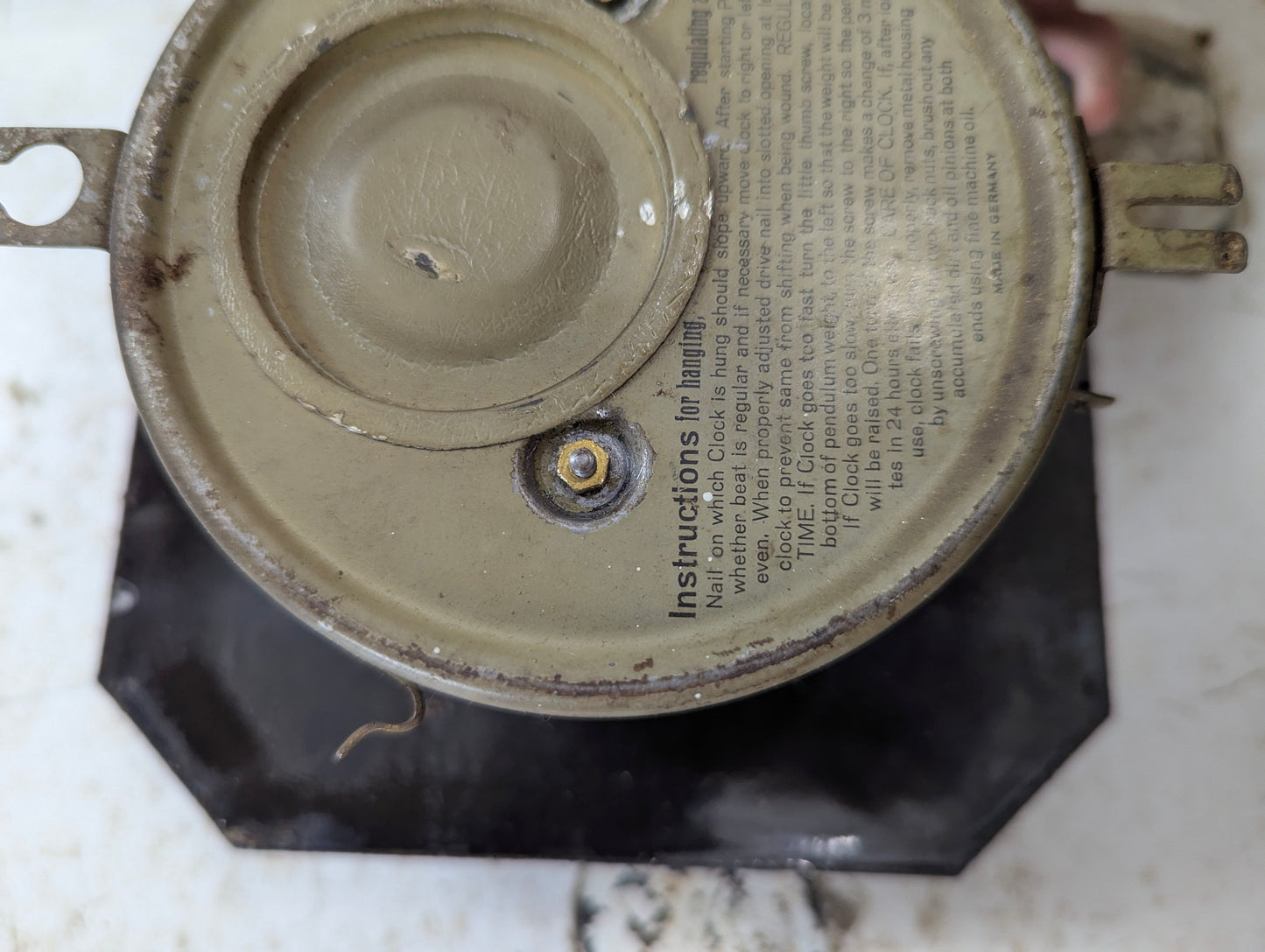 German Made Enamelled White & Blue 8- Day Wall Clock