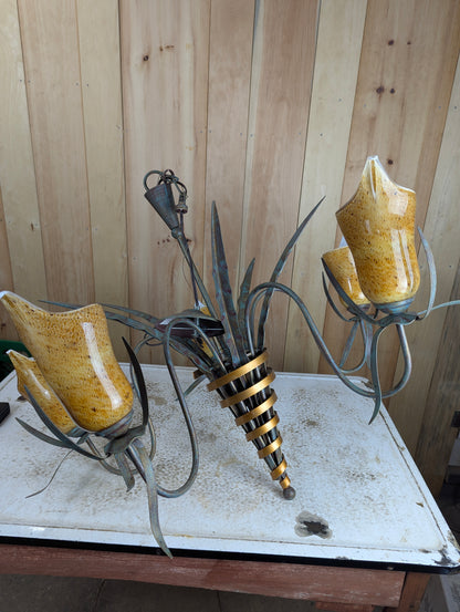 Hollywood Regency Style 5-Light Lily Chandelier with Hand Blown Glass Shades