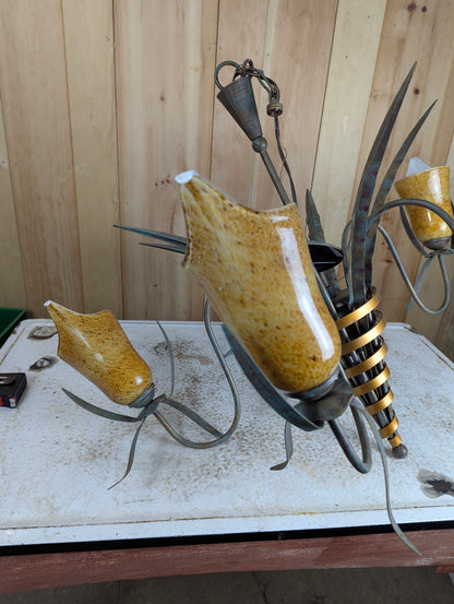 Hollywood Regency Style 5-Light Lily Chandelier with Hand Blown Glass Shades