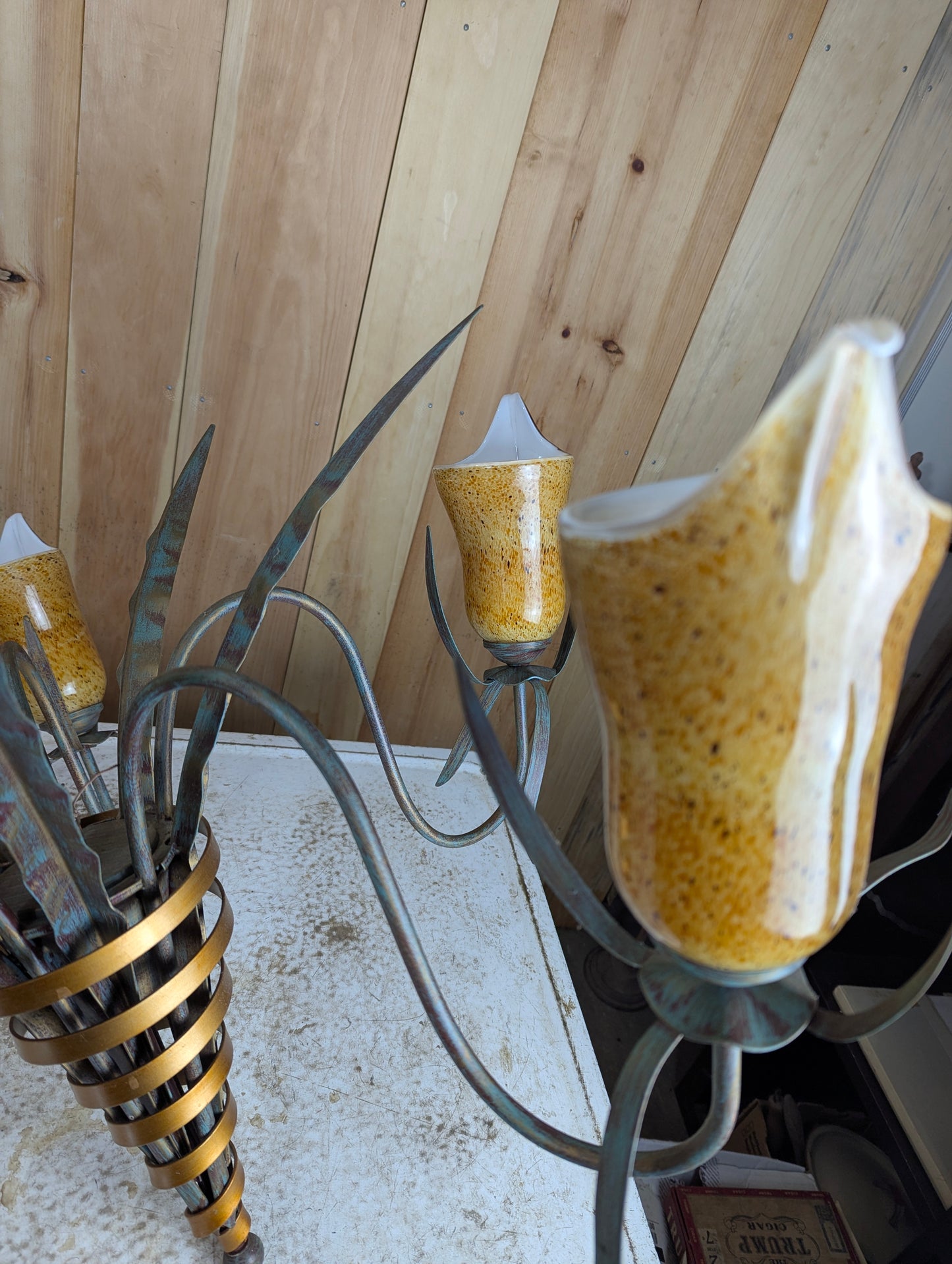 Hollywood Regency Style 5-Light Lily Chandelier with Hand Blown Glass Shades