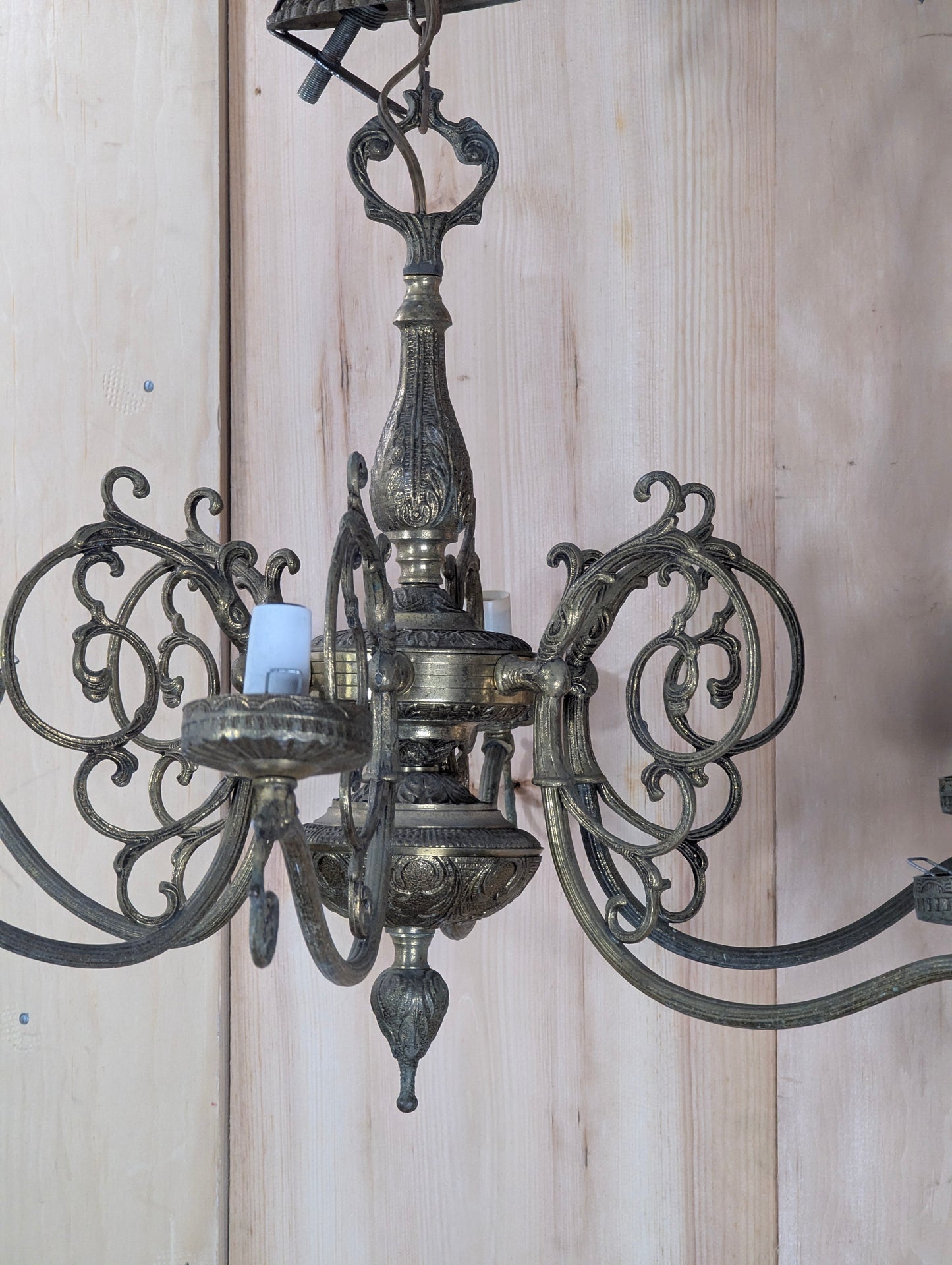 Art Nouveau Solid Brass 6-Light Chandelier