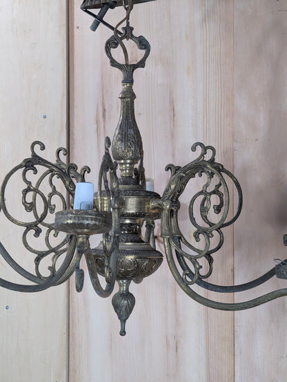 Art Nouveau Solid Brass 6-Light Chandelier