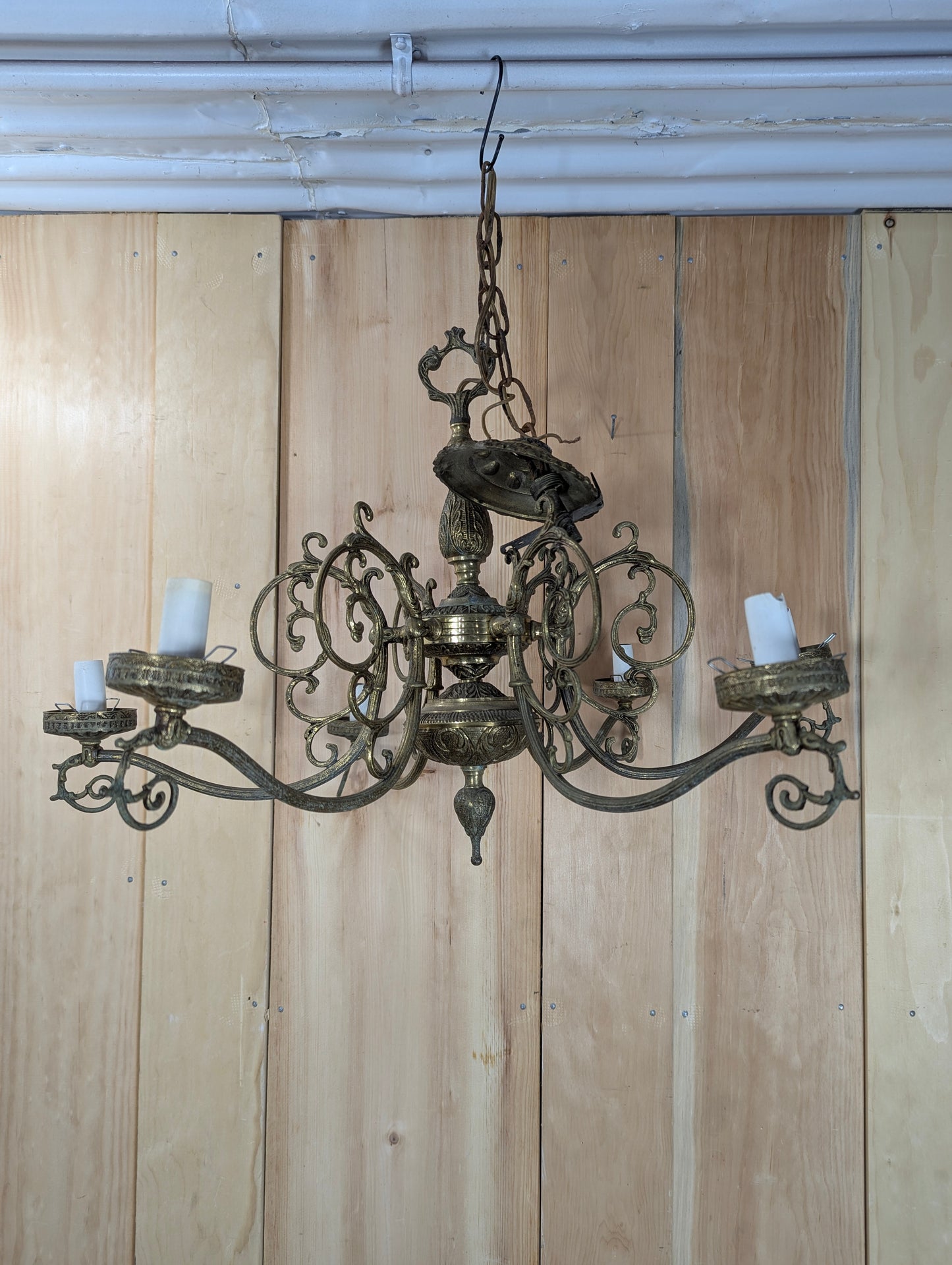 Art Nouveau Solid Brass 6-Light Chandelier