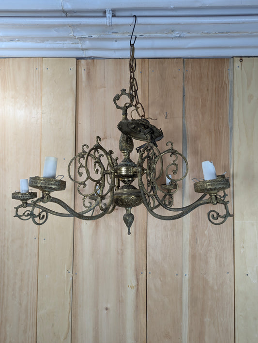 Art Nouveau Solid Brass 6-Light Chandelier