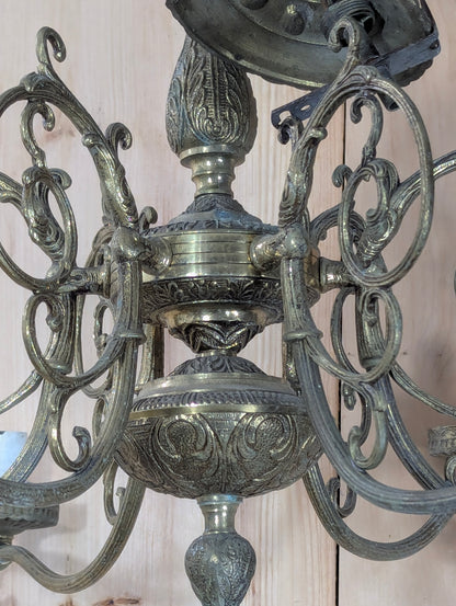 Art Nouveau Solid Brass 6-Light Chandelier