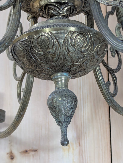 Art Nouveau Solid Brass 6-Light Chandelier