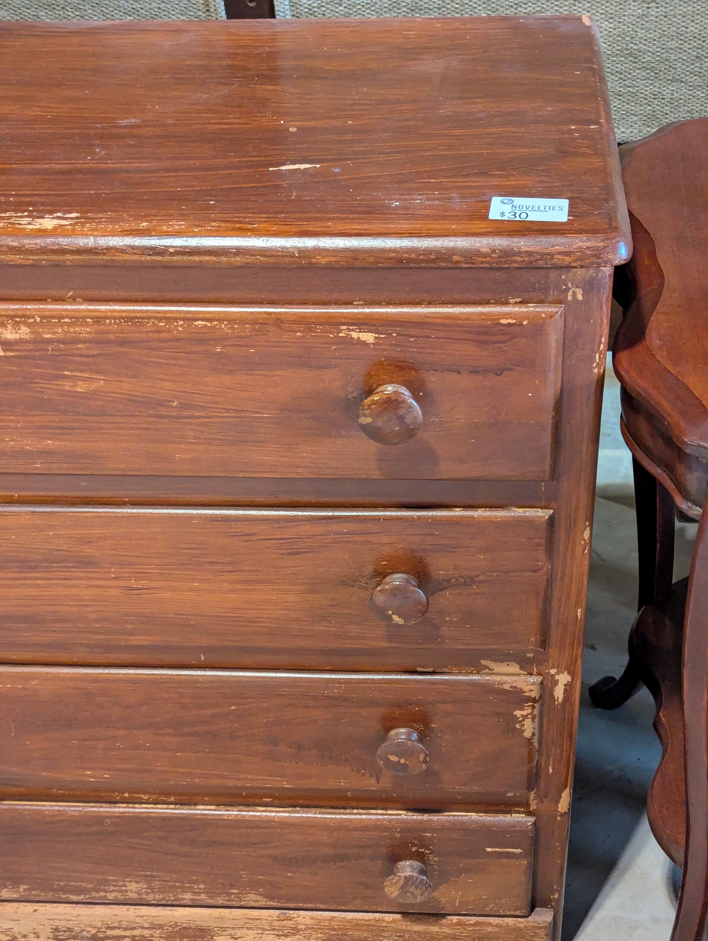 Vintage Wooden 4-Drawer Dresser with Wooden Knobs