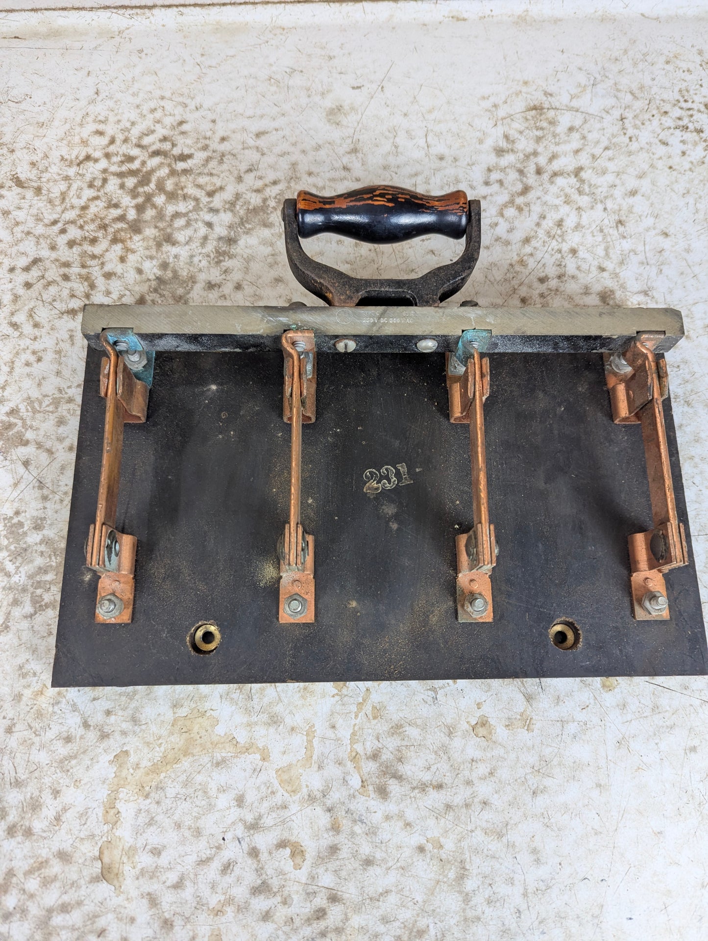 Antique General Electric Copper Knife Switch 4 Pole Single Throw Mounted on Slate