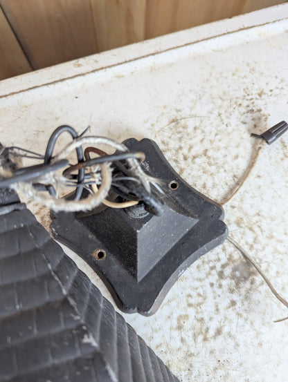 1940’s Cast Aluminum 2 Wall Sconces & Pendant Porch Light with Pressed Amber Glass Paness