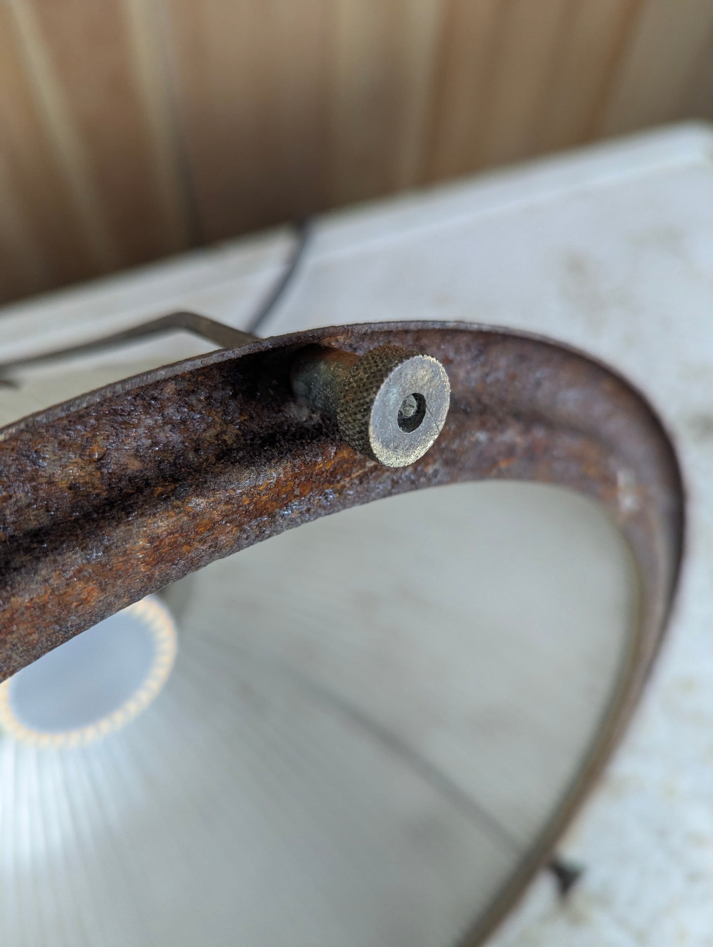 Vintage Industrial Factory Pendant Plug in Light with Holophane Ribbed Glass Shade