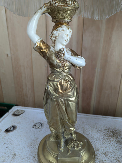 1930’s Pair of Decorative Moreau Style Figural Table Lamps with Shades