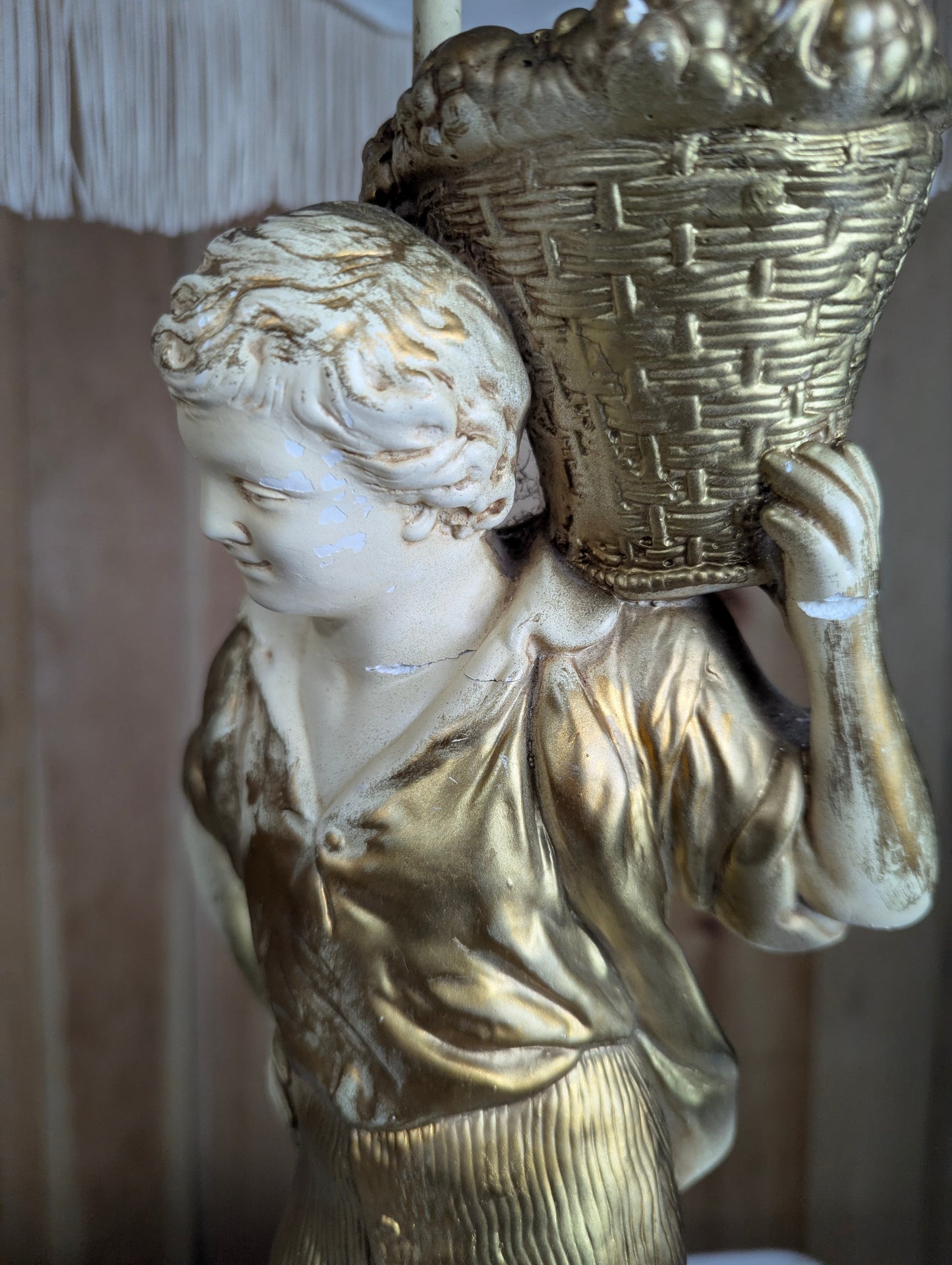 1930’s Pair of Decorative Moreau Style Figural Table Lamps with Shades