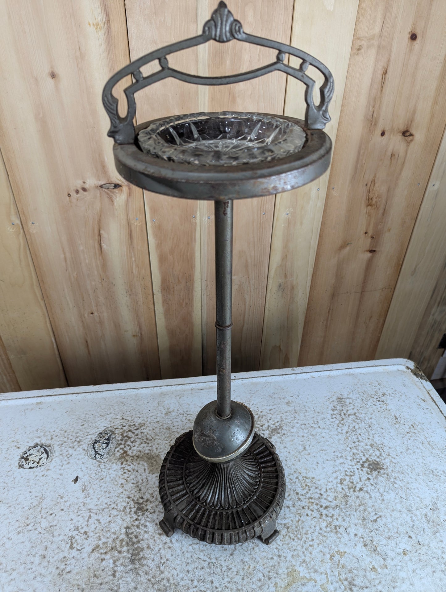 Art Nouveau Standing Ashtray with Glass Ashtray