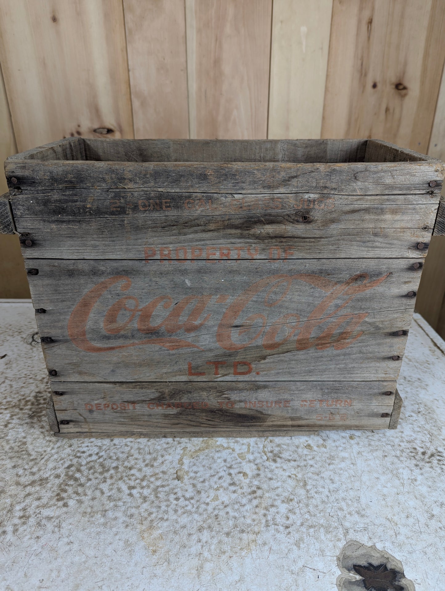 Coca Cola 2-1 Gallon Glass Syrup Jugs Wooden Crate