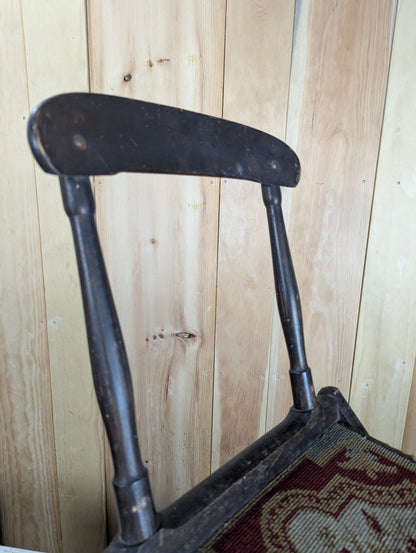 19th Century Folding Camp Chair with Needlepoint Tapestry Carpet Seat