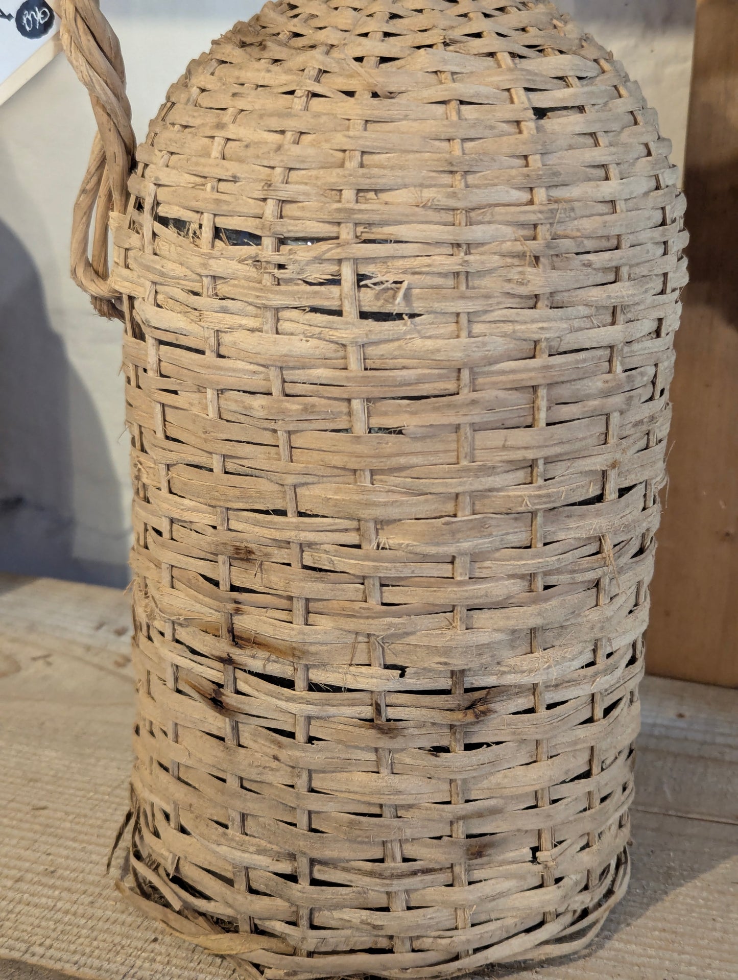 Antique Wicker Wrapped Aqua Glass Carboy