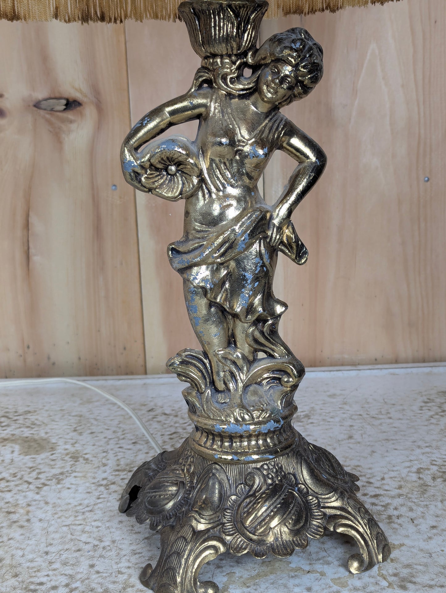 Vintage Spelter Tiffany Style  Figural Table Lamp
