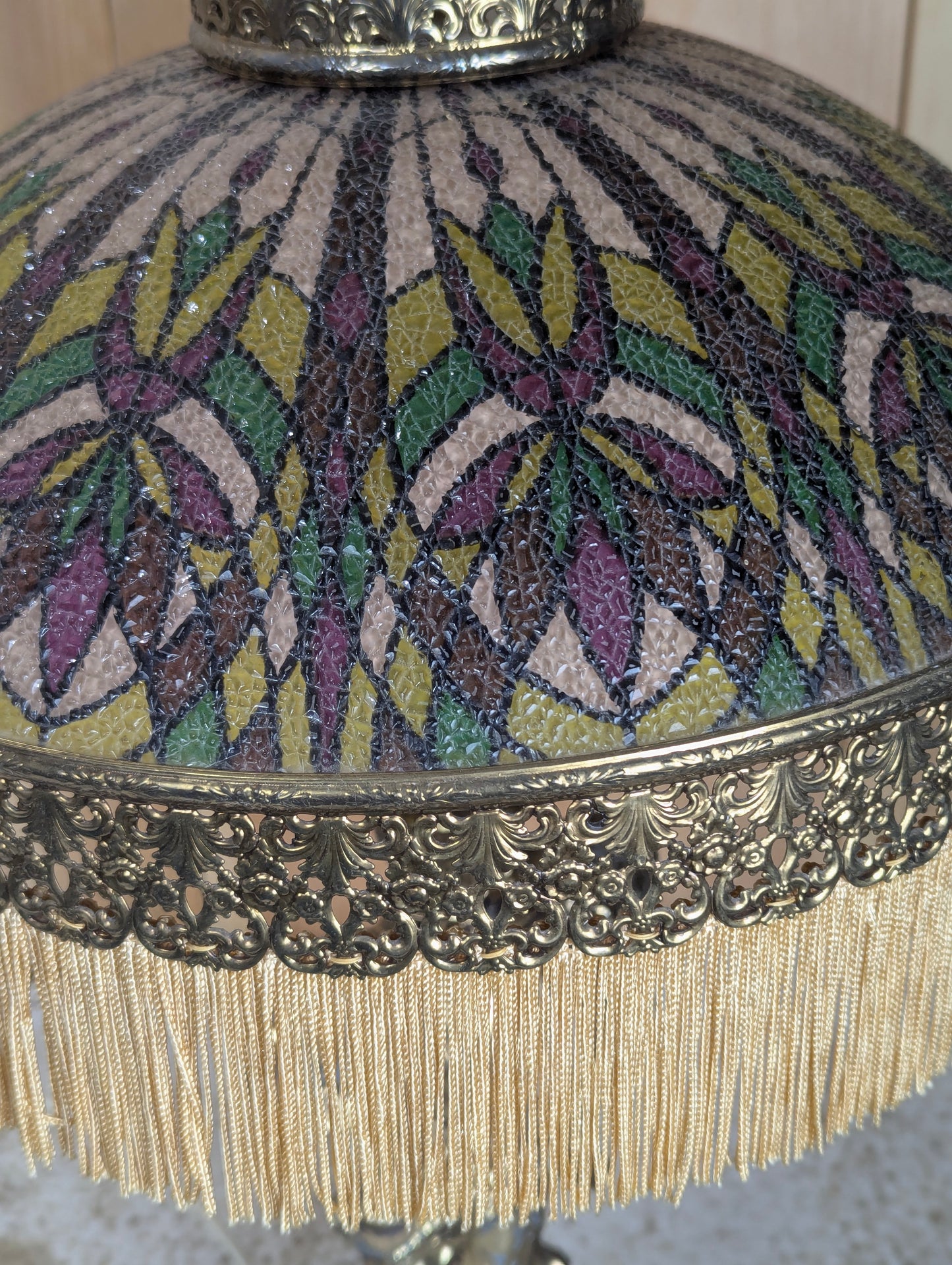 Vintage Spelter Tiffany Style  Figural Table Lamp