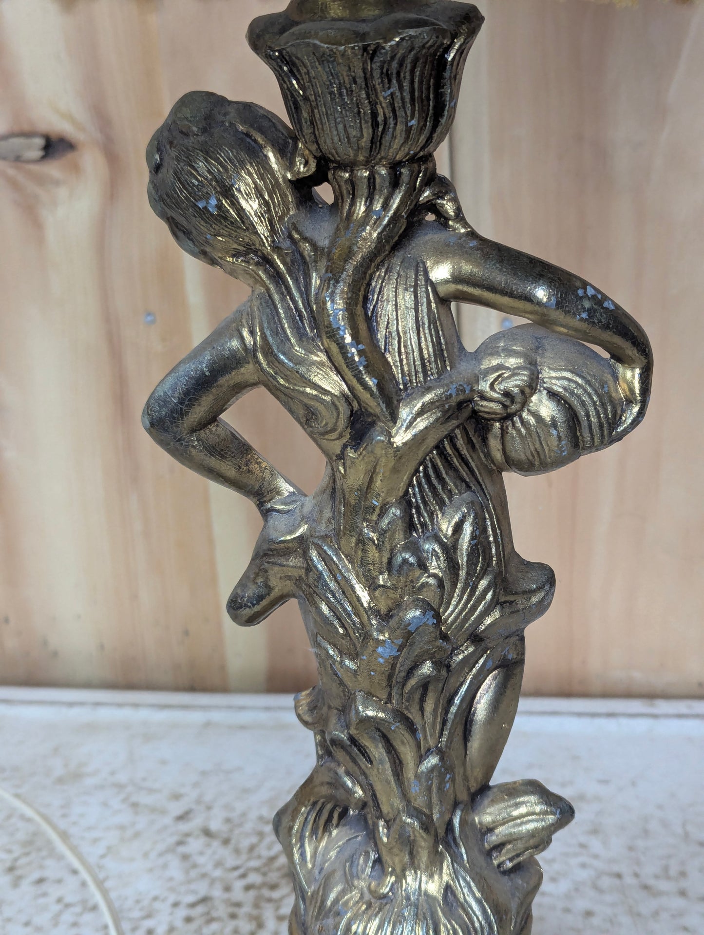 Vintage Spelter Tiffany Style  Figural Table Lamp
