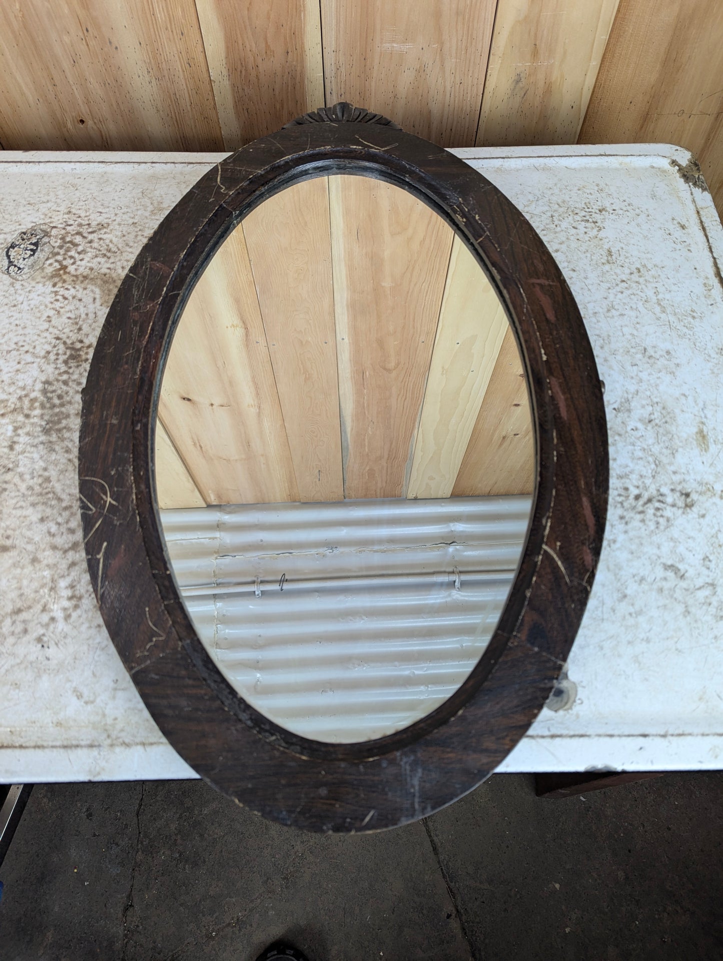 Long Oval Oak Framed Mirror