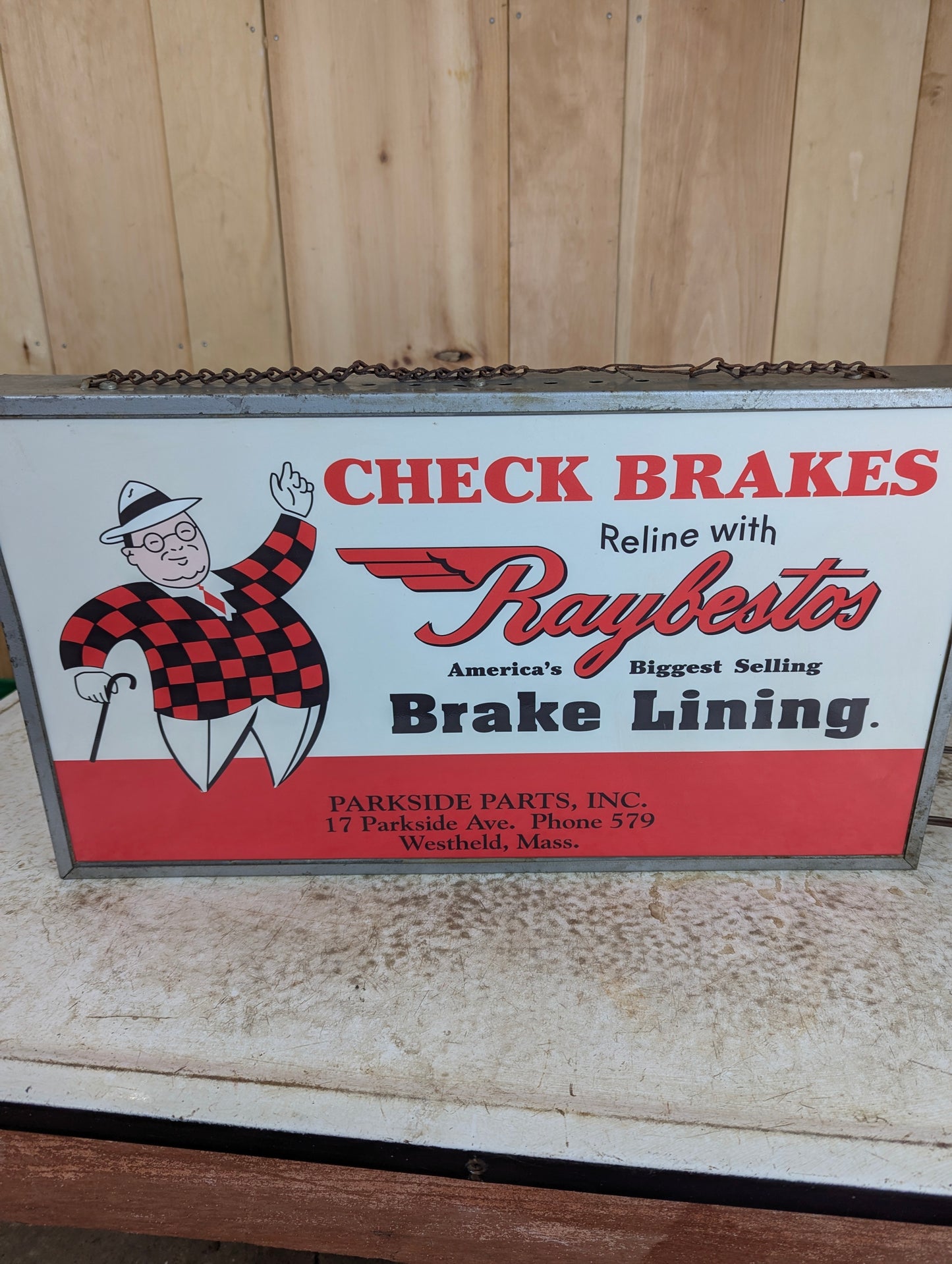 Vintage Raybestos Brake Lining Double-Sided Light-Up Sign