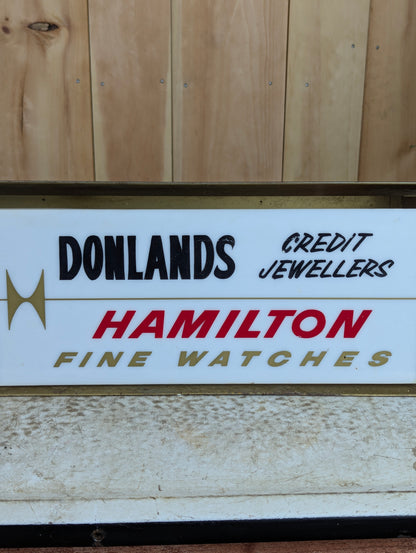 Vintage Donlands Credit Jewellers Hamilton Fine Watches Light Up Sign with Built In Clock