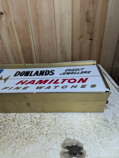 Vintage Donlands Credit Jewellers Hamilton Fine Watches Light Up Sign with Built In Clock