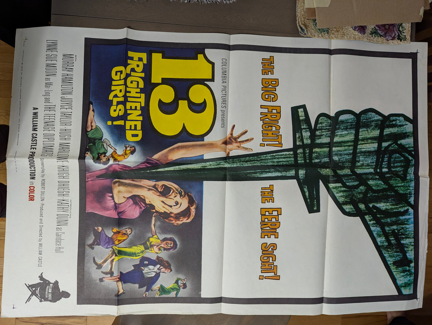 13 Frightened Girls! (1963) Vintage Original Horror Movie Poster one sheet folded
