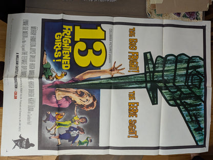 13 Frightened Girls! (1963) Vintage Original Horror Movie Poster one sheet folded