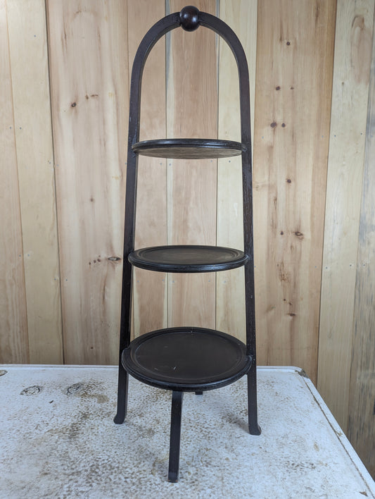 Antique Wooden 3-Tier Pie Pastries Baked Goods Display Rack