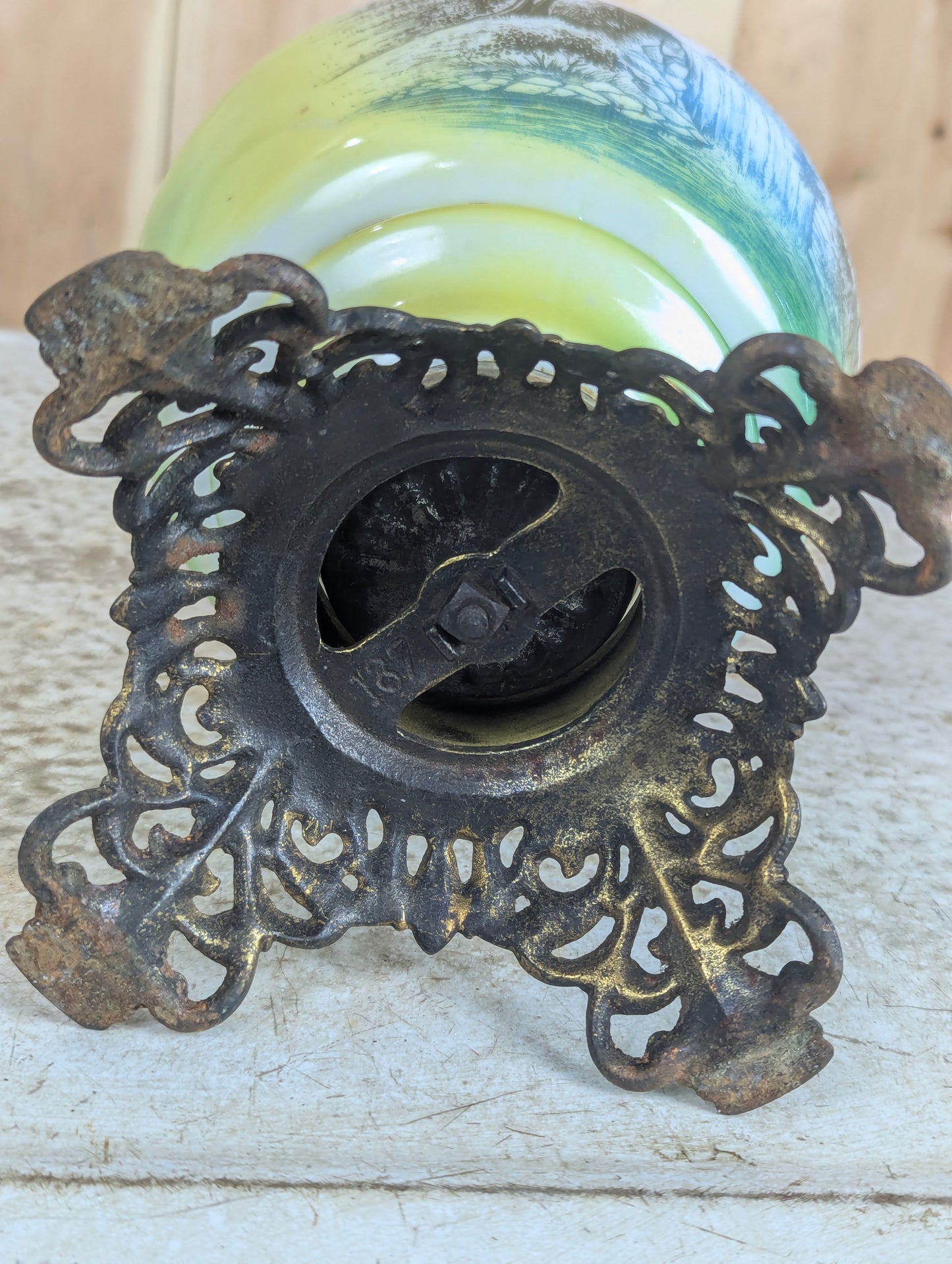 Antique Pastoral Printed Scene Oil Lamp