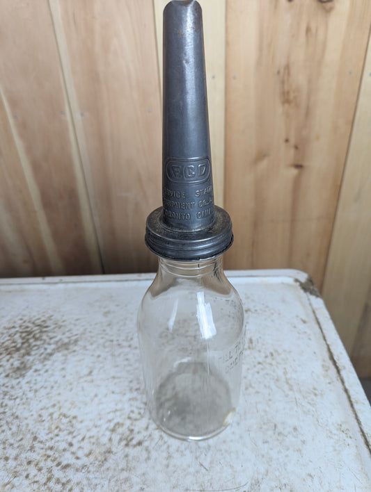 Vintage Imperial Qt. Glass Oil Bottle with Metal Cap & Spout