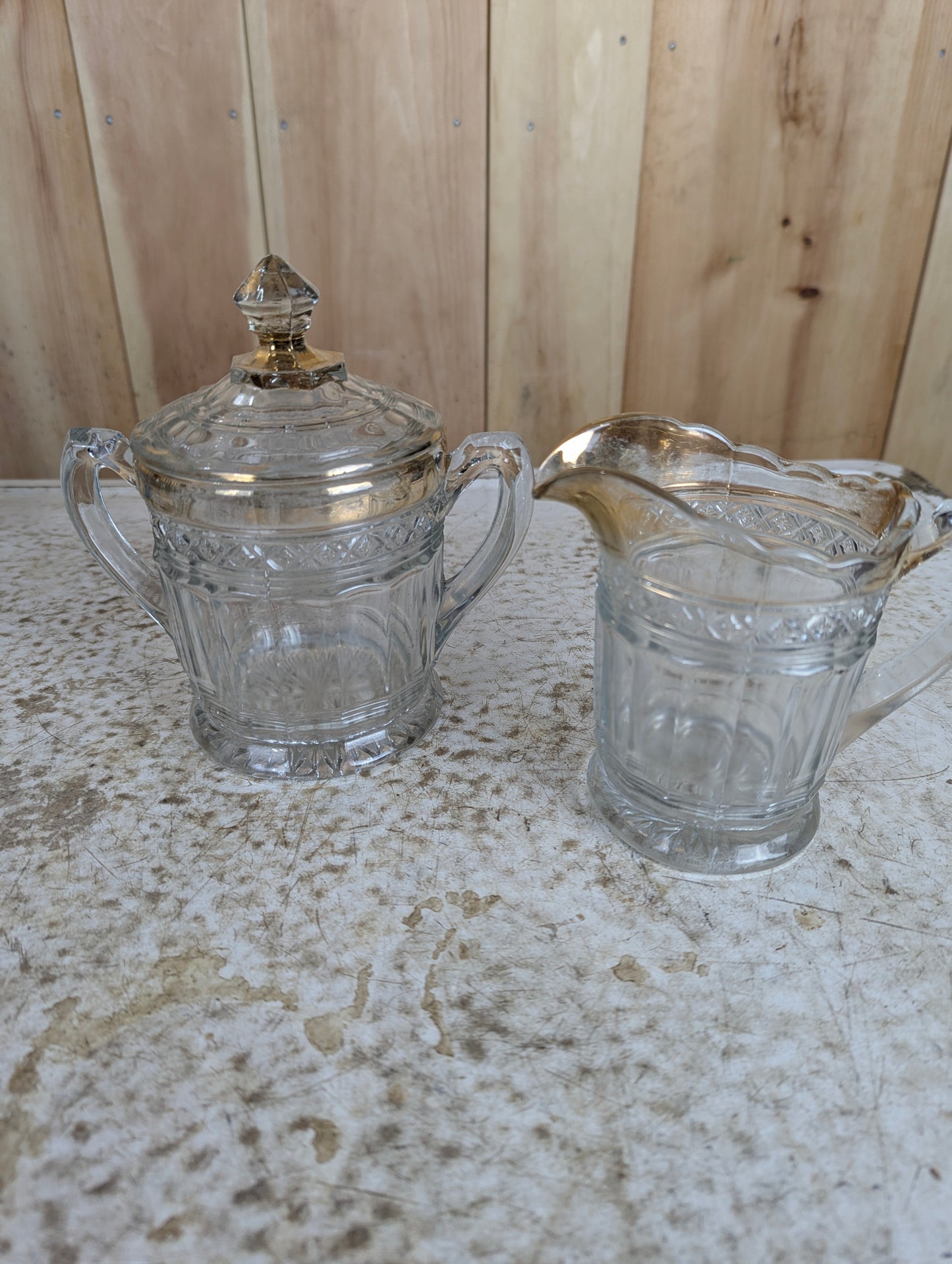 Crystal Sugar Bowl with Lid and Cream Milk Pitcher Set