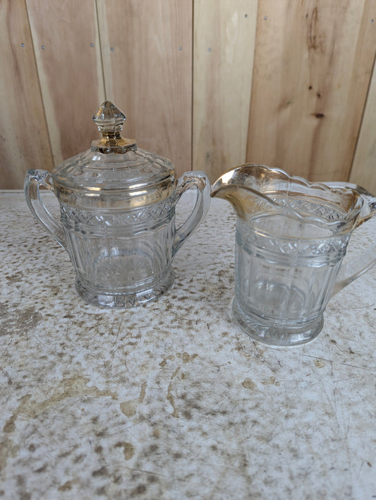 Crystal Sugar Bowl with Lid and Cream Milk Pitcher Set