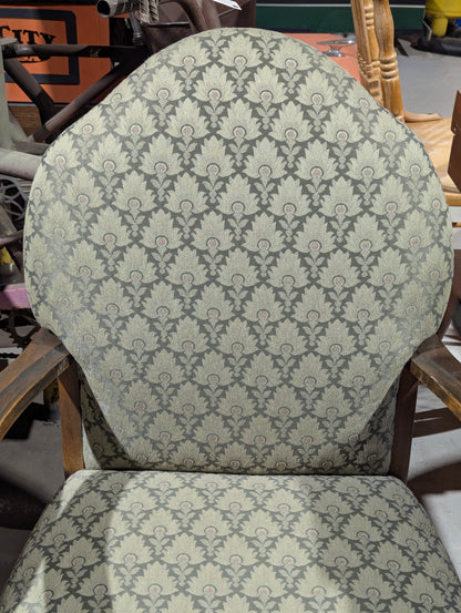 Vintage Green Carved Wood Armchair