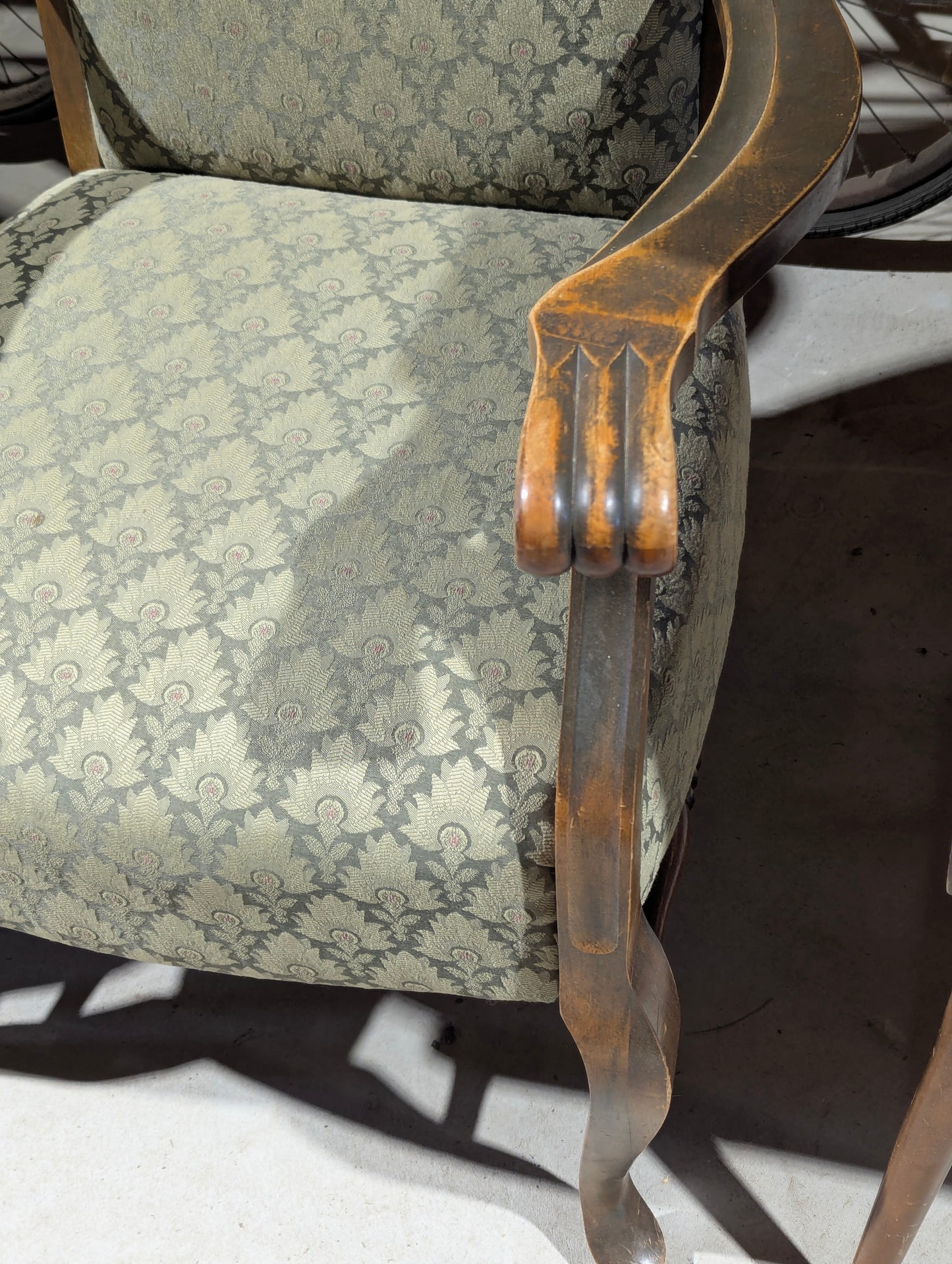 Vintage Green Carved Wood Armchair