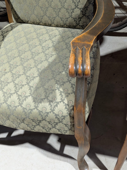 Vintage Green Carved Wood Armchair