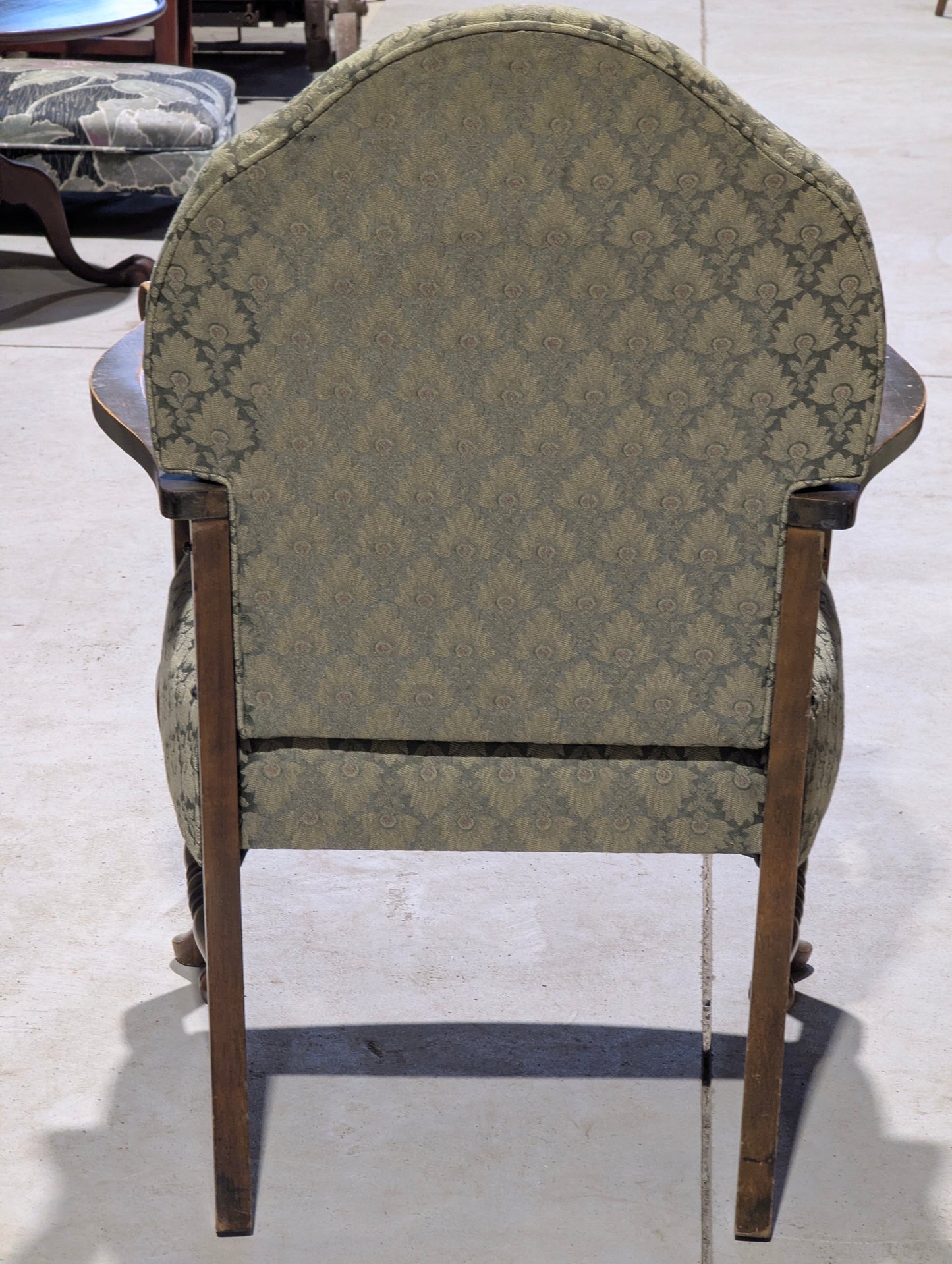 Vintage Green Carved Wood Armchair