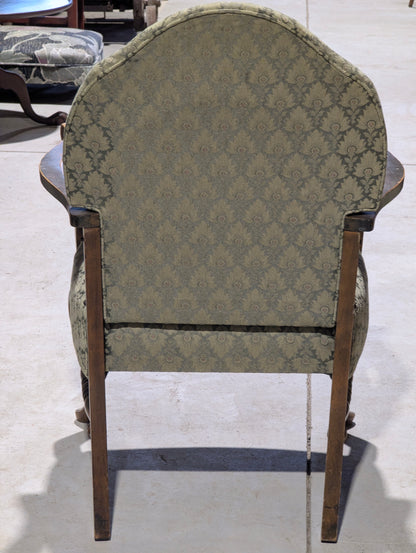 Vintage Green Carved Wood Armchair