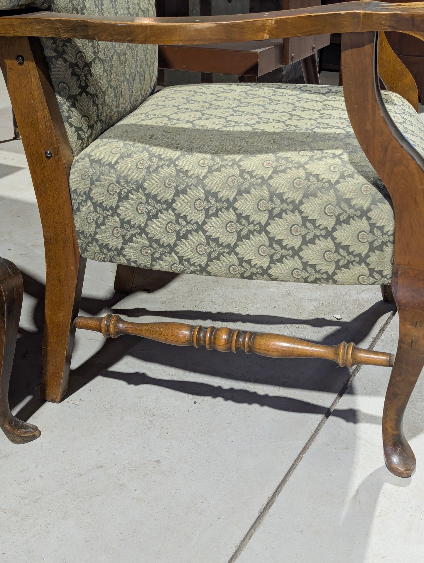 Vintage Green Carved Wood Armchair