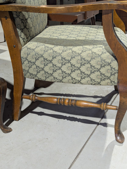 Vintage Green Carved Wood Armchair